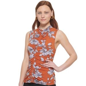 Calvin Klein Floral Sleeveless Ruched Top Size PXS